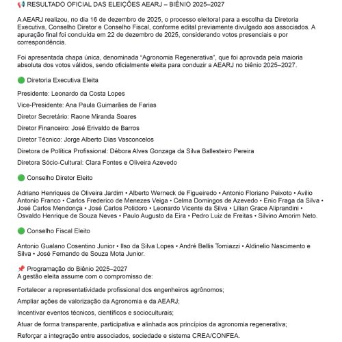 ELEIÇÃO AEARJ RESULTADO